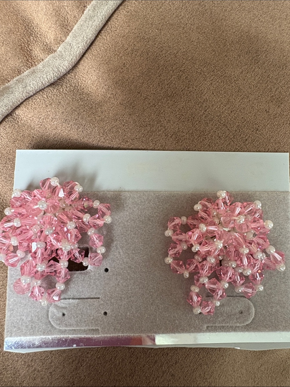 Swarovski Baby Pink w Pearl Accent Beaded Clip Dante Earring New/ clip/Lt
